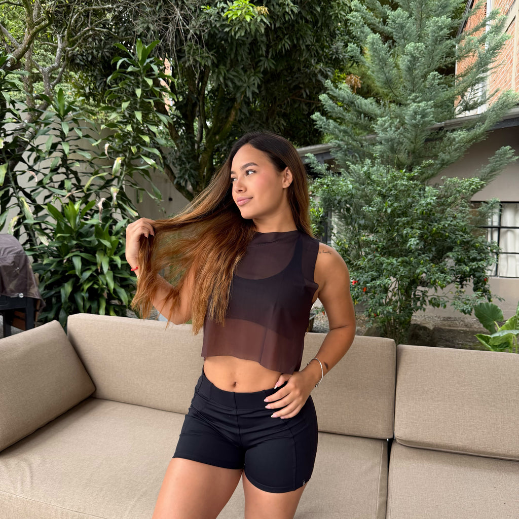 CROPTOP SIN MANGAS MALLA DAMA