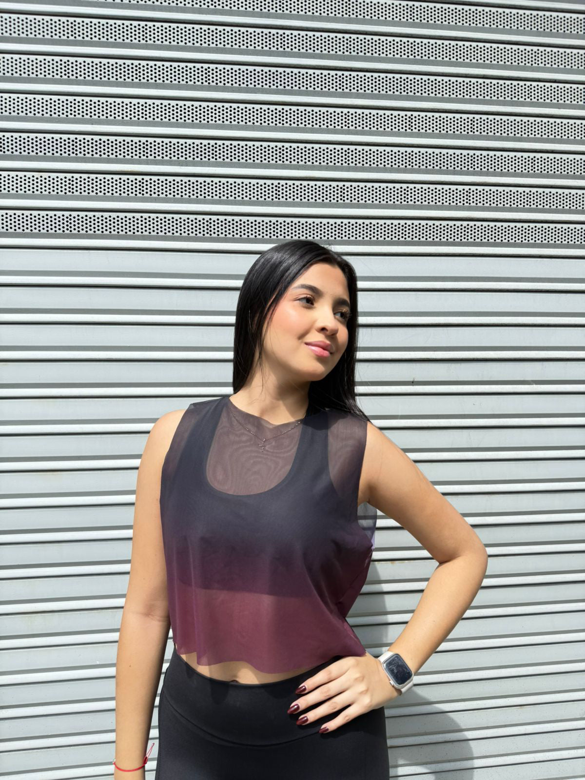 CROPTOP SIN MANGAS MALLA DAMA